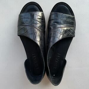 1.STATE Celvin Black Open Toe D'Orsay Flats Croc Embossed Leather Women Sz 6.5